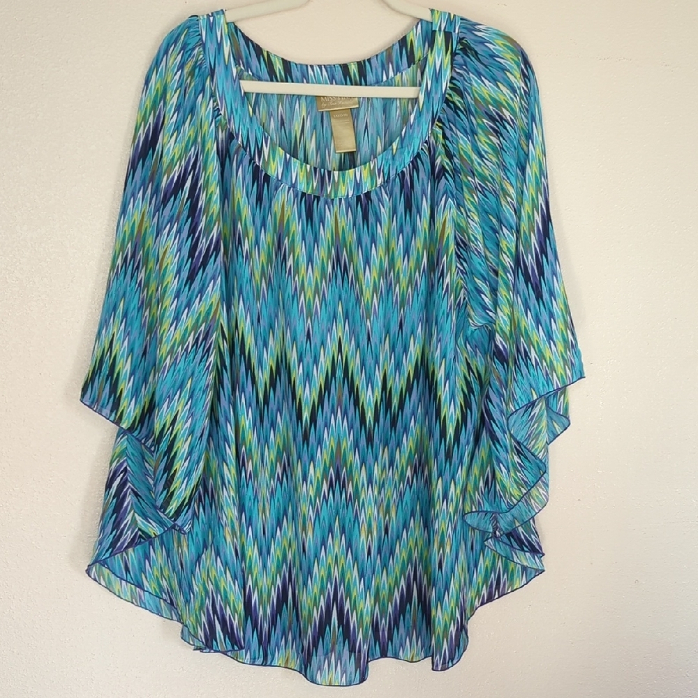 Miss Tina Vibrant Blue and Green Blouse Size L